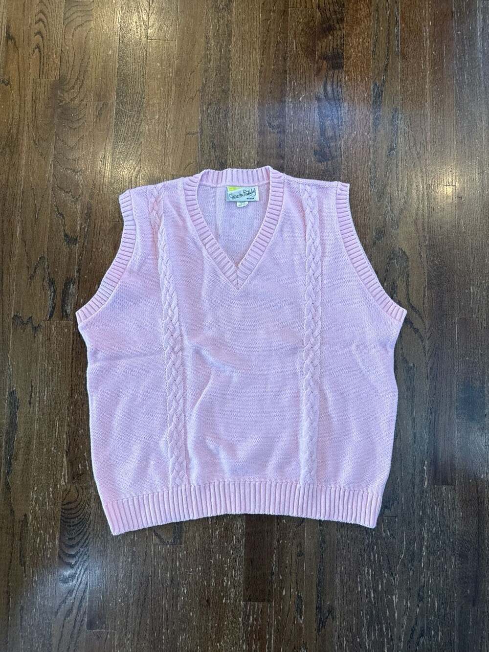 Vintage Diane Von Furstenberg Woman Pink Cable Knit V-Neck Sweater Vest